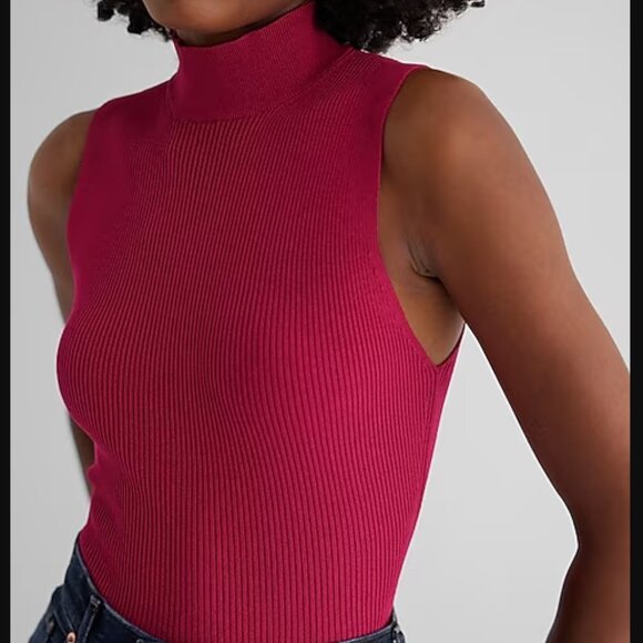 NWT XS Express Silky Soft Fitted Ribbed Mock Neck Sweater Tank - Picture 2 of 5